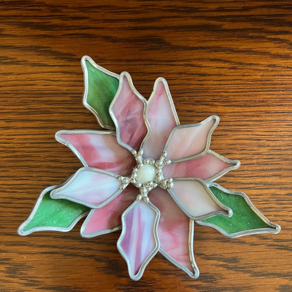 Handcrafted poinsettia bloom in stained glass (goes with the candle ring.)
